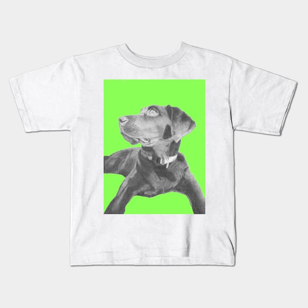 Black Labrador Retriever in Green Kids T-Shirt by DavidASmith